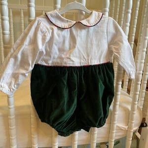 Willow Kids green velvet and white pique bubble, 6 months